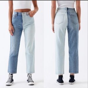 Pacsun Two Tone Jeans High Waisted Straight Leg‎ Denim Color Block 25" retro Y2K